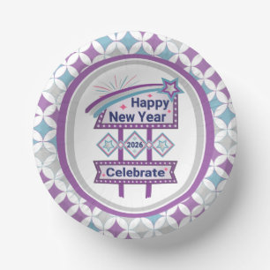 Retro Happy New Year Sign – Celebrate Marquee Paper Plate