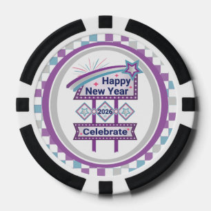 Retro Happy New Year Sign – Celebrate Marquee Poker Chips