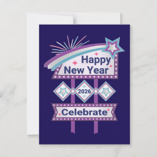 Retro Happy New Year Sign – Celebrate Marquee Postcard