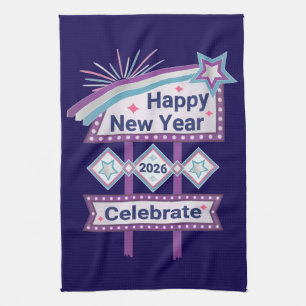 Retro Happy New Year Sign – Celebrate Marquee Tea Towel