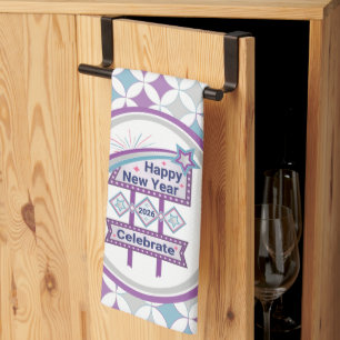 Retro Happy New Year Sign – Celebrate Marquee Tea Towel