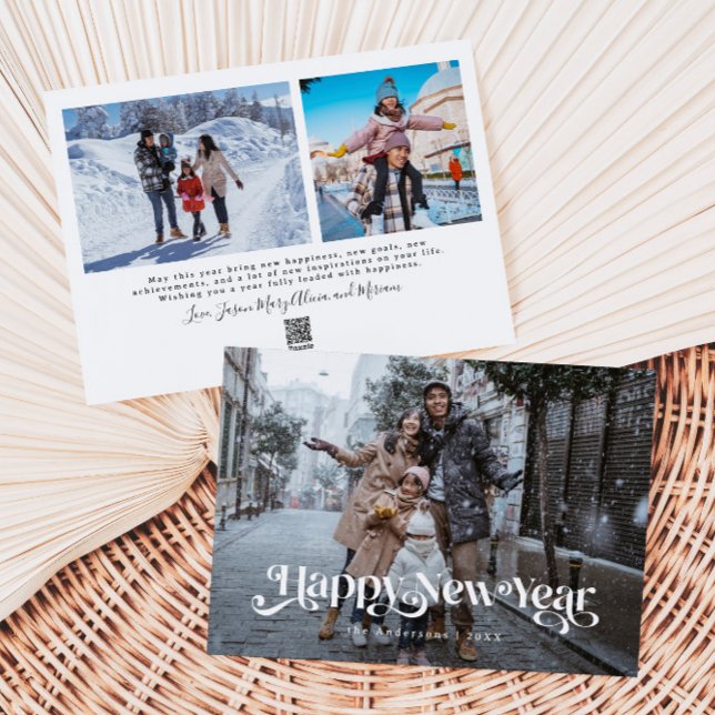 Retro Happy New Year Typography Photo Holiday Card (Creator Uploaded)