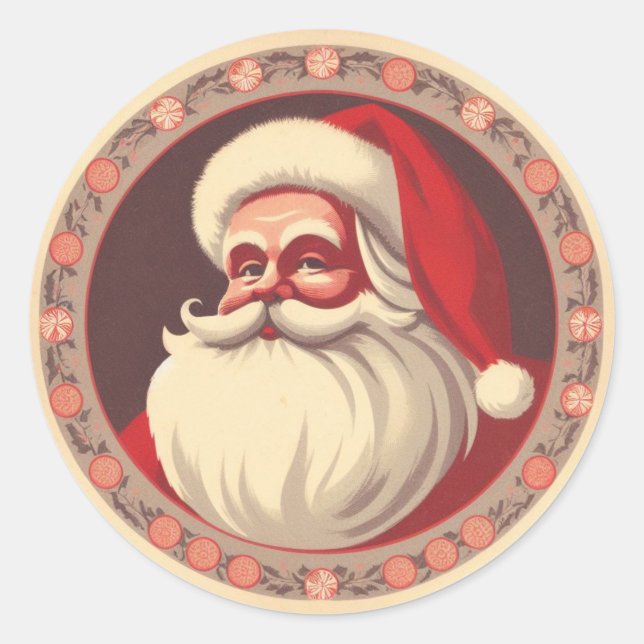 Retro Happy Santa Vintage Classic Round Sticker (Front)
