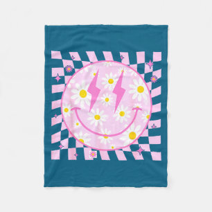 Retro Happy Smile Face Checkered Pattern Nk Daisy Fleece Blanket