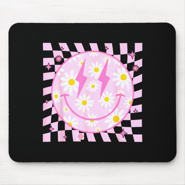 Retro Happy Smile Face Checkered Pattern Nk Daisy  Mouse Pad (Front)