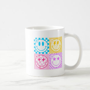 Retro Happy Smile Face Checkered Pattern Vibes Tre Coffee Mug