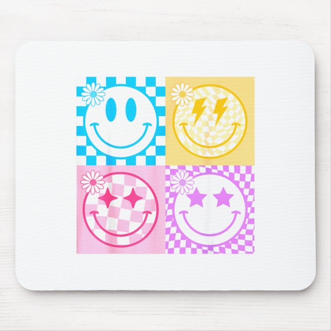 Retro Happy Smile Face Checkered Pattern Vibes Tre Mouse Pad (Front)