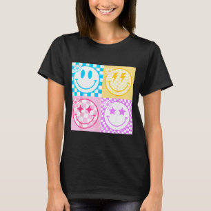 Retro Happy Smile Face Checkered Pattern Vibes Tre T-Shirt