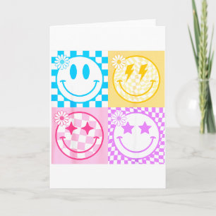 Retro Happy Smile Face Chequered Pattern Vibes Tre Card