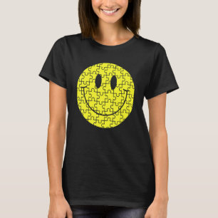 Retro Happy Smile Face Puzzle Pieces Cute Autism A T-Shirt