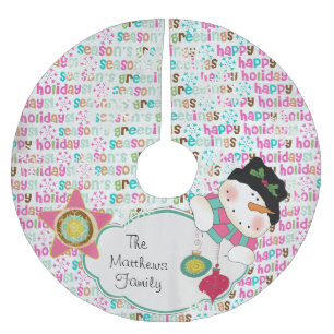 Retro Happy Snowman Custom Holiday Tree Skirt
