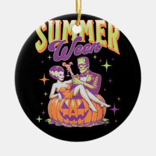 Retro Happy Summerween Funny Frankenstein Monster  Ceramic Ornament