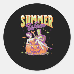 Retro Happy Summerween Funny Frankenstein Monster Classic Round Sticker