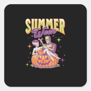 Retro Happy Summerween Funny Frankenstein Monster  Square Sticker