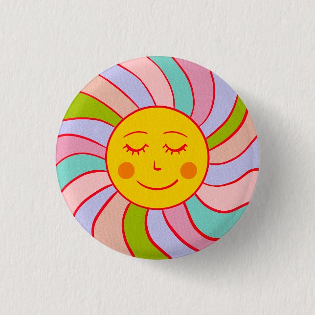 Retro happy sun 3 cm round badge (Front)
