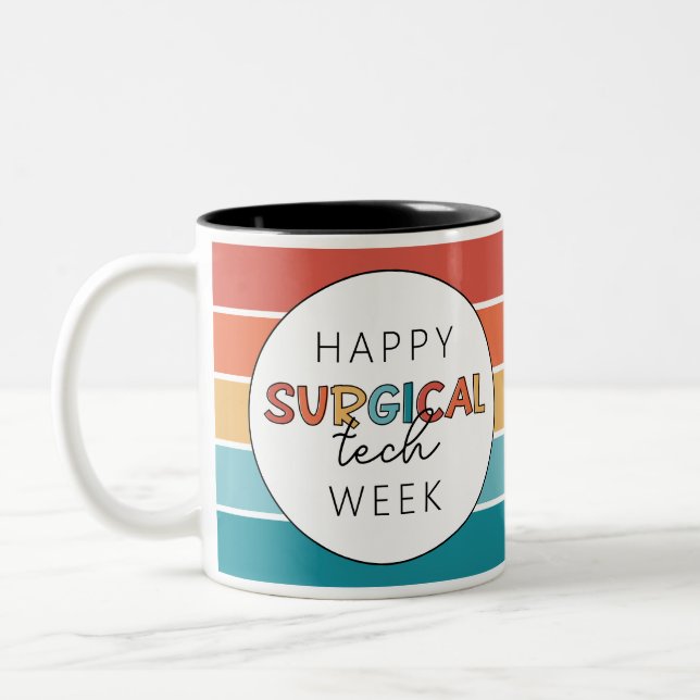 Retro Happy Surgical Tech Week Two-Tone Coffee Mug (Left)
