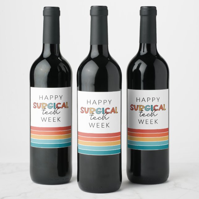 Retro Happy Surgical Tech Week Wine Label (Bottles)