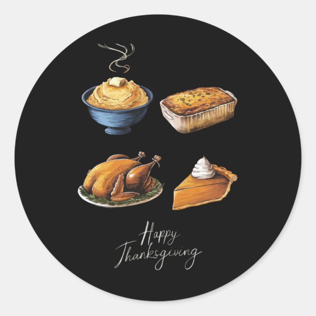 Retro Happy Thanksgiving Fall Pumpkin Pie Classic Round Sticker (Front)