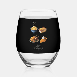 Retro Happy Thanksgiving Fall Pumpkin Pie Stemless Wine Glass