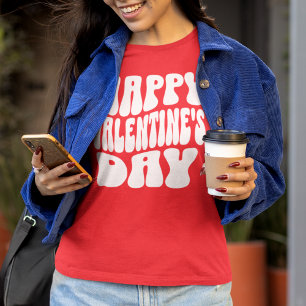 Retro Happy Valentine's Day Modern Red Womens T-Shirt