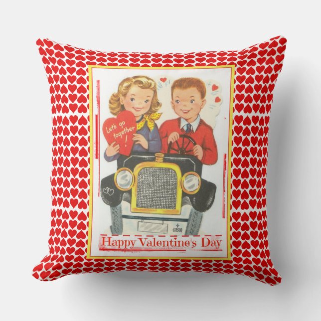 Retro Happy Valentine's Day Throw Pillow (Front)