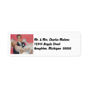 Retro Happy Wedding Couple Return Address Labels