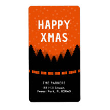 Retro Happy Xmas with pine trees and snow