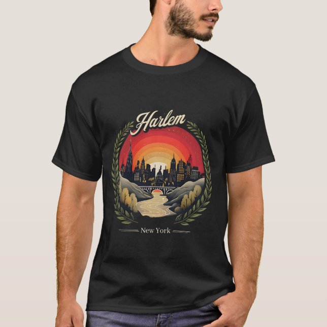 Retro Harlem Sunset: New York City Skyline  T-Shirt (Front)