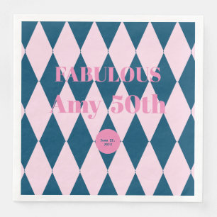 Retro Harlequin Azure and Ballerina Pink Napkin