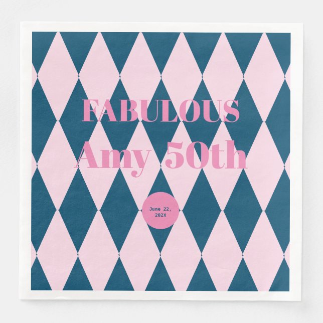 Retro Harlequin Azure and Ballerina Pink  Napkin (Front)