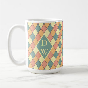 Retro Harlequin Diamond Monogram Drinkware Coffee Mug