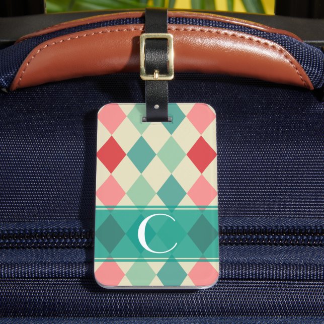 Retro Harlequin Geometric Monogram Luggage Tag (Front Insitu 2)