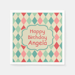 Retro Harlequin Geometric Pattern Personalised Napkin