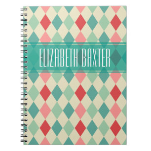Retro Harlequin Geometric Personalised Notebook