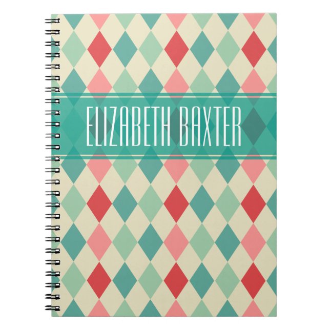 Retro Harlequin Geometric Personalised Notebook (Front)
