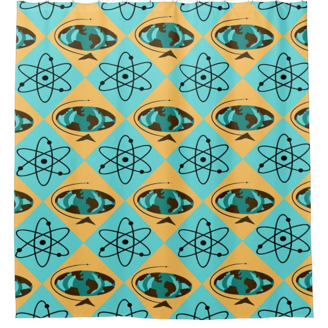 Retro Harlequin Globe Trotter Shower Curtain (Front)