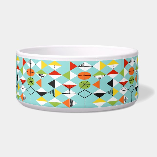 Retro Harlequin Pattern Dog Bowl (Front)