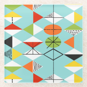 Retro Harlequin Pattern Glass Coaster