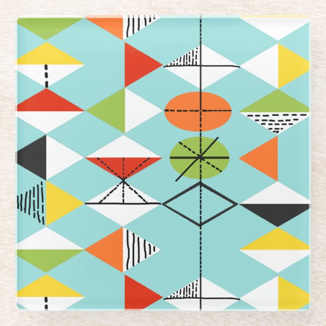 Retro Harlequin Pattern Glass Coaster (Front)