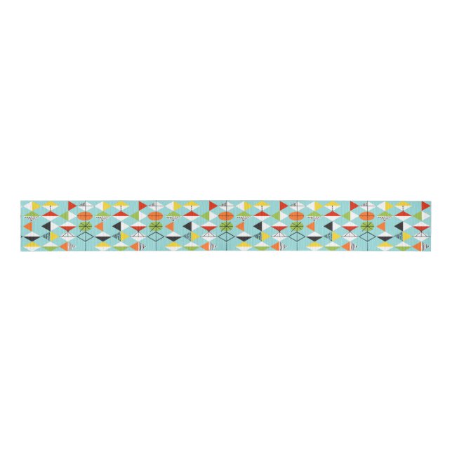 Retro Harlequin Pattern Grosgrain Ribbon (Front)