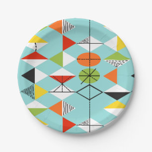 Retro Harlequin Pattern Paper Plates