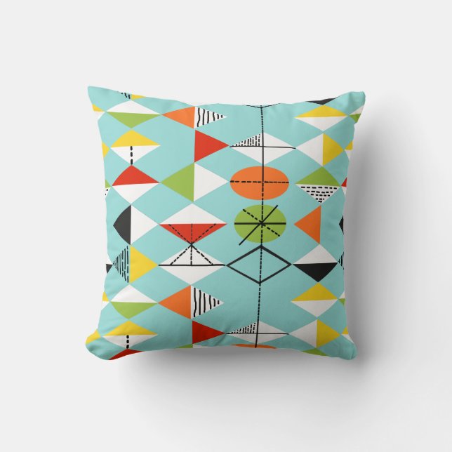 Retro Harlequin Pattern Throw Pillow (Front)