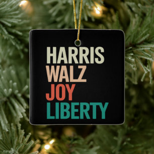 Retro Harris Waltz 2024 Harris Walz Joy Liberty Ceramic Ornament