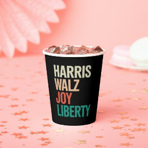 Retro Harris Waltz 2024 Harris Walz Joy Liberty Paper Cups