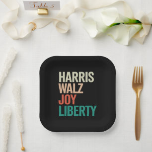 Retro Harris Waltz 2024 Harris Walz Joy Liberty Paper Plate
