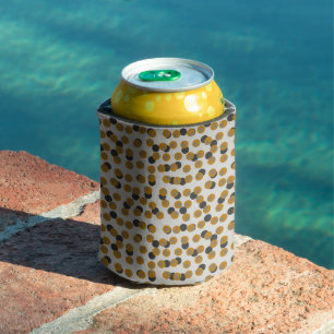 Retro Harvest Gold  Mid-Century Dots   Can Cooler