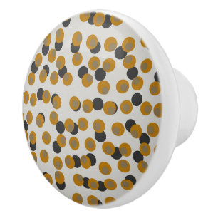 Retro Harvest Gold Mid-Century Dots Ceramic Knob