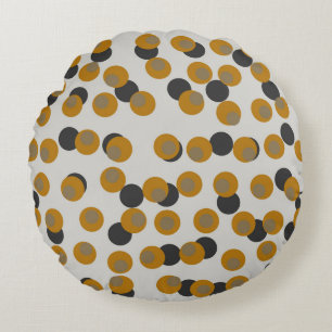 Retro Harvest Gold Mid-Century Dots Round Cushion