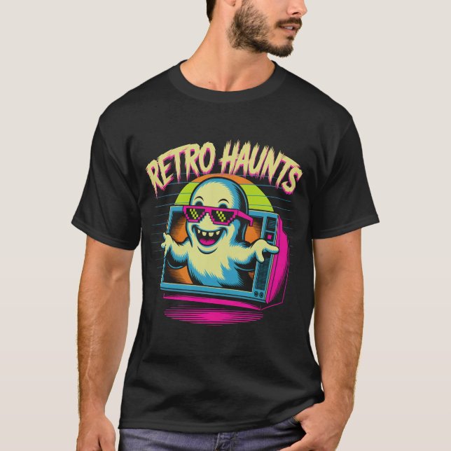 Retro Haunts 80s Ghost Shirt | Funny Vaporwave Hal (Front)