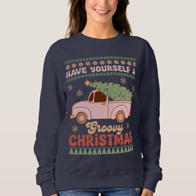 Retro Have Yourself A Groovy Christmas Women's Sweatshirt (Front)